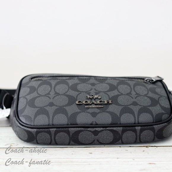 NWT Coach Elias Belt Bag In Signature Canvas Gunmetal/Charcoal - Picture 12 of 13